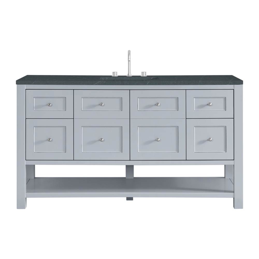 Breckenridge 60&apos;&apos; Single Vanity, Serenity Blue, w/ 3 CM Charcoal Soapstone Quartz Top