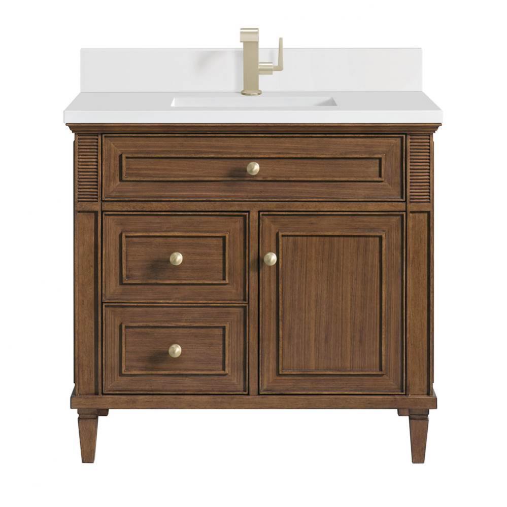 Lorelai 36&apos;&apos; Single Vanity, Mid-Century Walnut w/ Single Hole 3 CM White Zeus Quartz Top