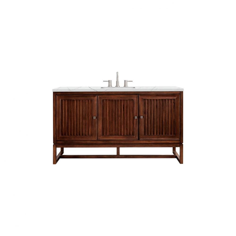 Athens 60&apos;&apos; Single Vanity Cabinet , Mid Century Acacia, w/ 3 CM Ethereal Noctis Top