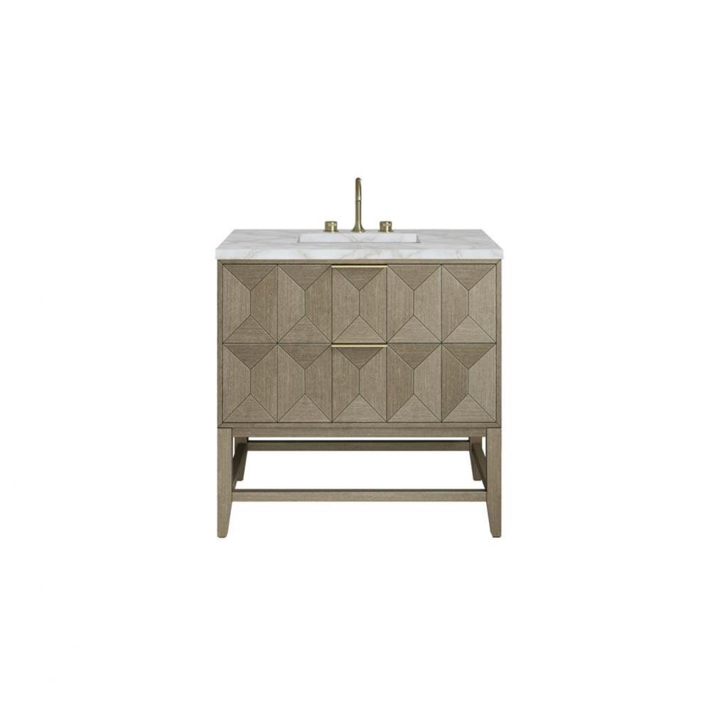 Emmeline 36&apos;&apos; Single Vanity, Pebble Oak w/ 3 CM Victorian Silver Top