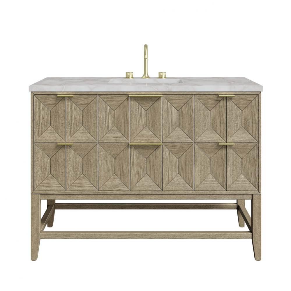 Emmeline 48&apos;&apos; Single Vanity, Pebble Oak w/ 3 CM Victorian Silver Quartz Top