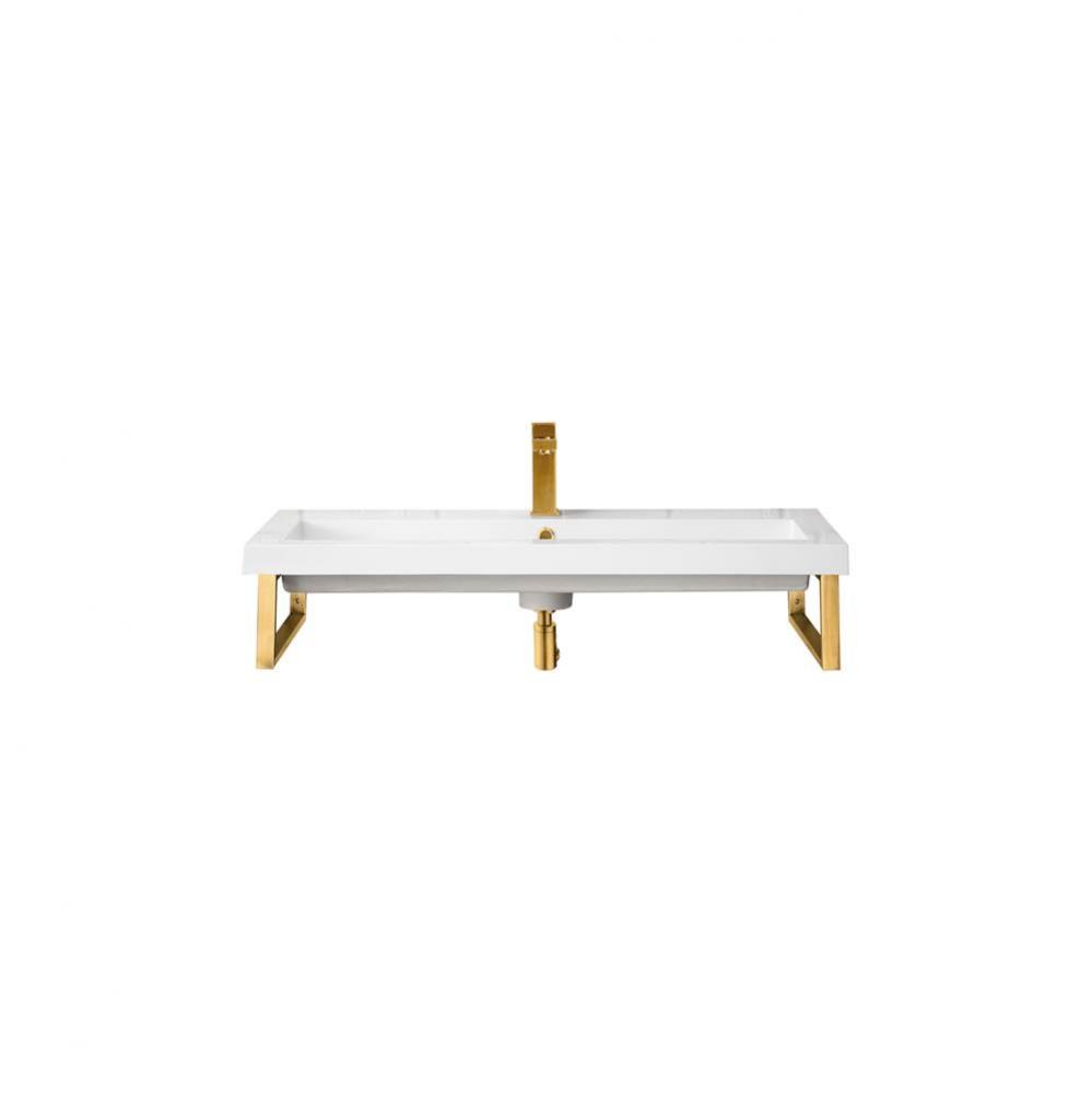 Two Boston 15 1/4&apos;&apos; Wall Brackets, Radiant Gold w/39.5&apos;&apos; White Glossy Composit