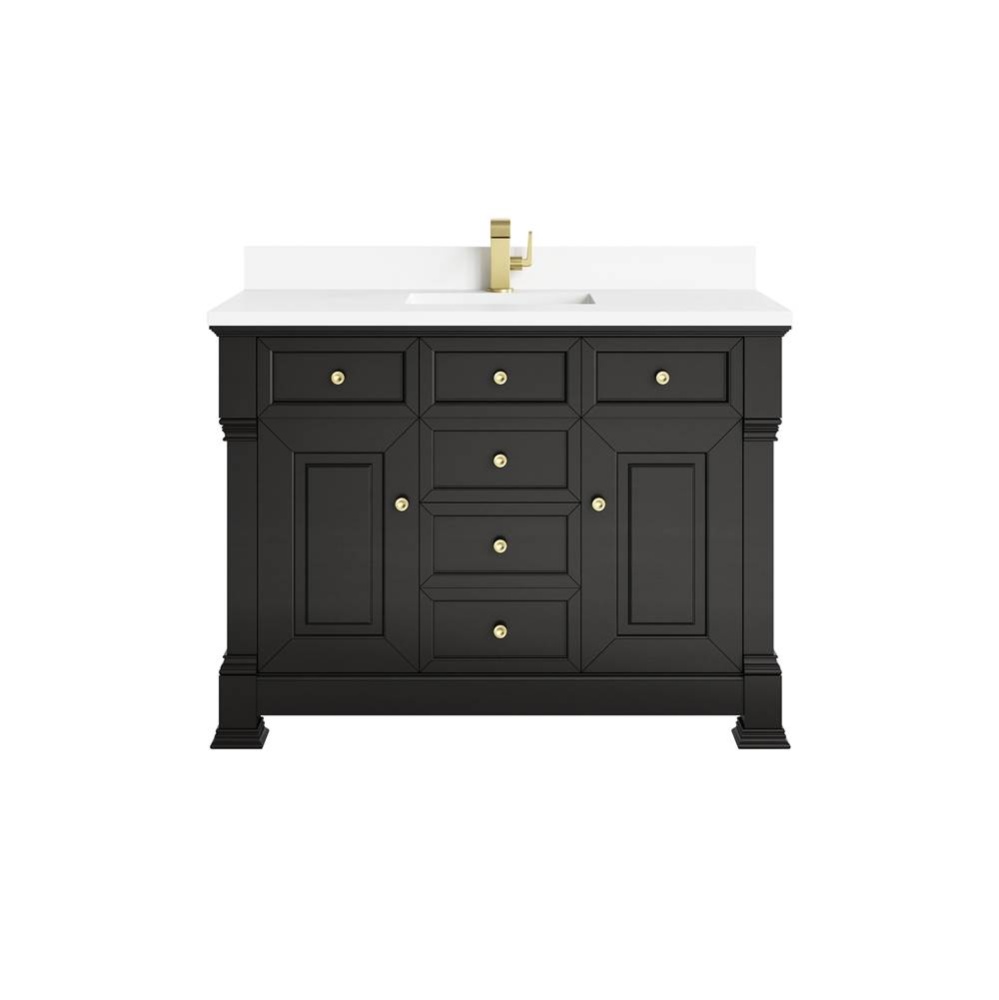 Brookfield 48&apos;&apos; Single Vanity, Black Onyx w/ Single Hole 3 CM White Zeus Silestone&#xae;
