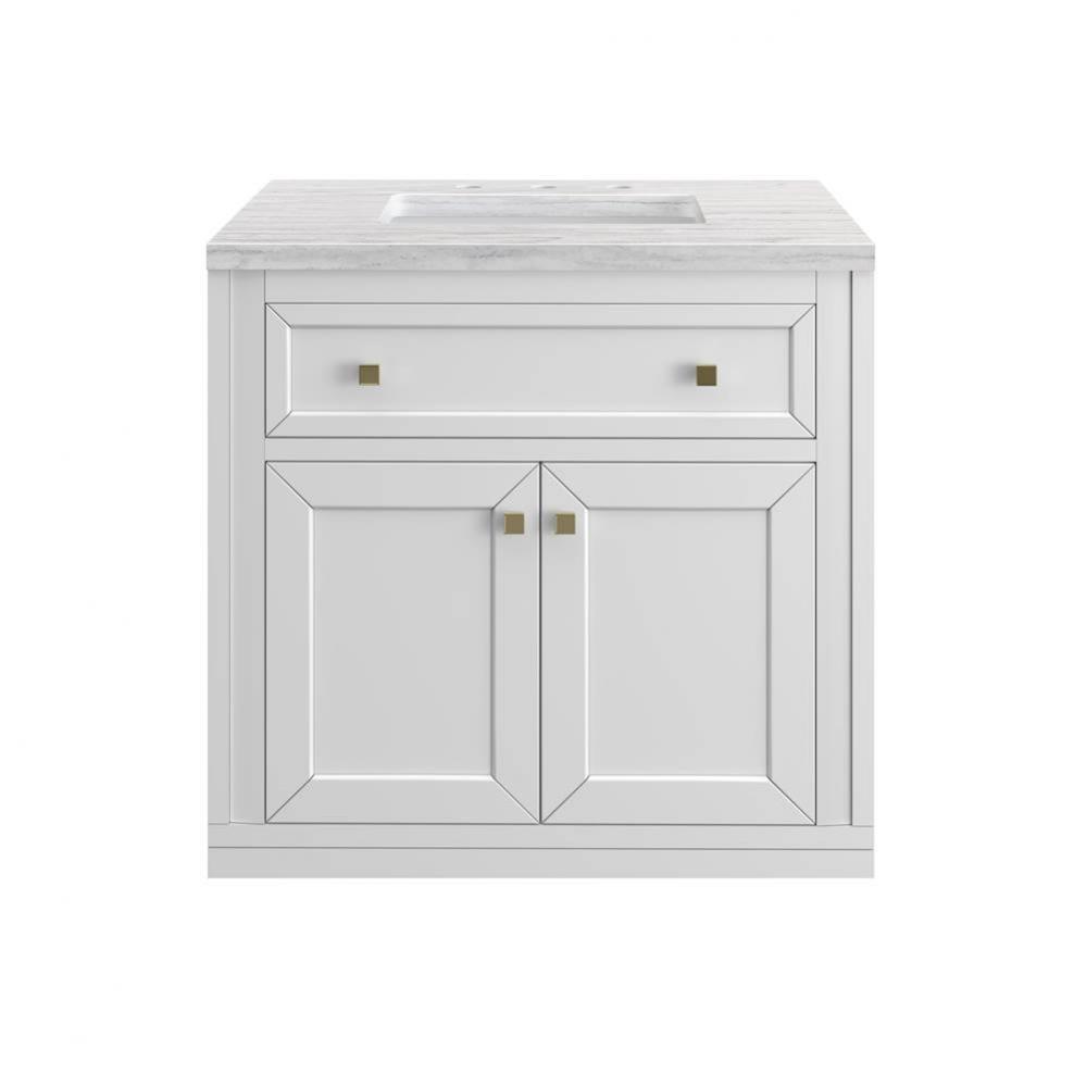Chicago 30&apos;&apos; Single Vanity, Glossy White, w/ 3 CM Arctic Fall Solid Surface Top