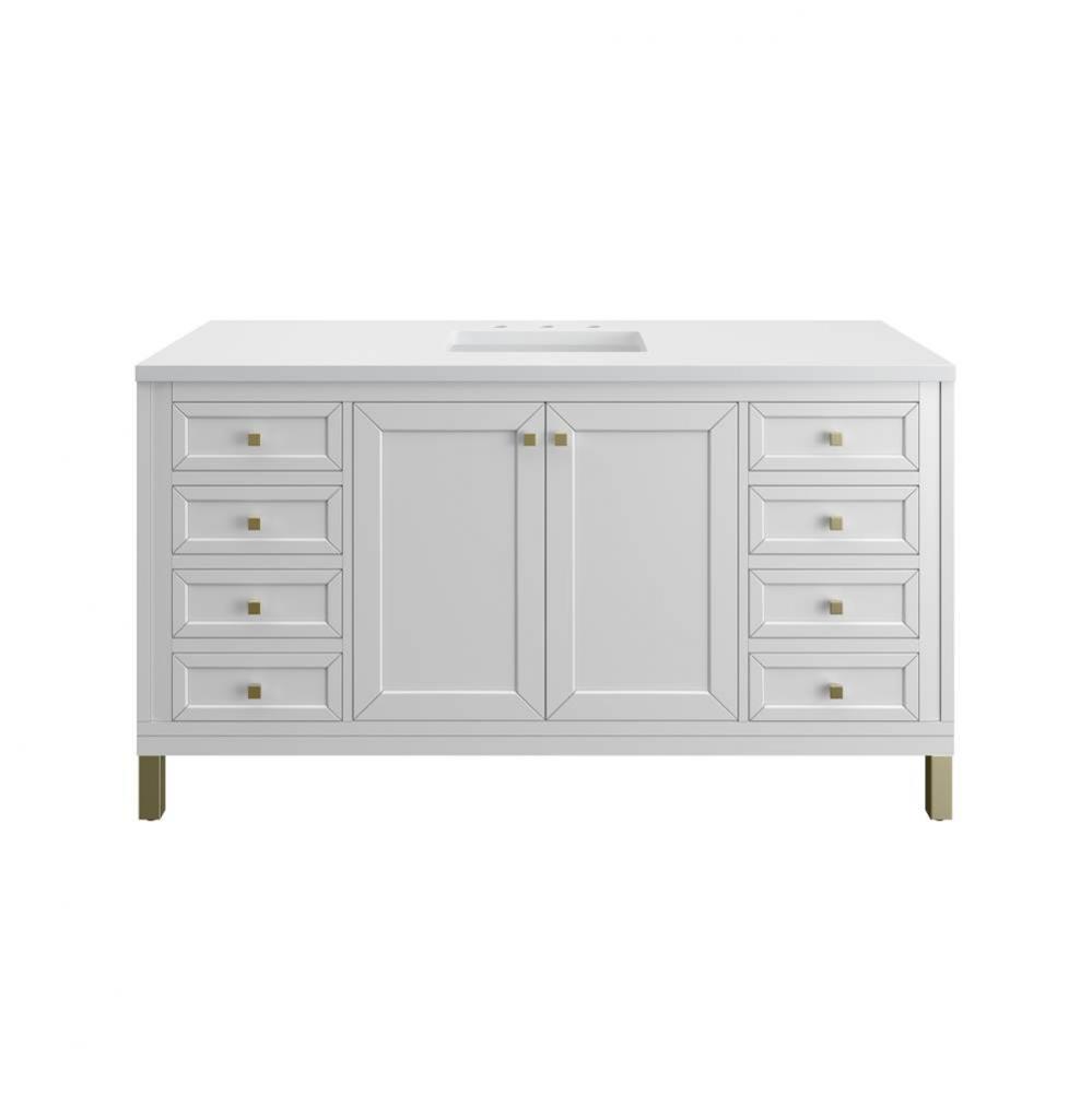 Chicago 60&apos;&apos; Single Vanity, Glossy White, w/ 3 CM White Zeus Silestone&#xae; Top