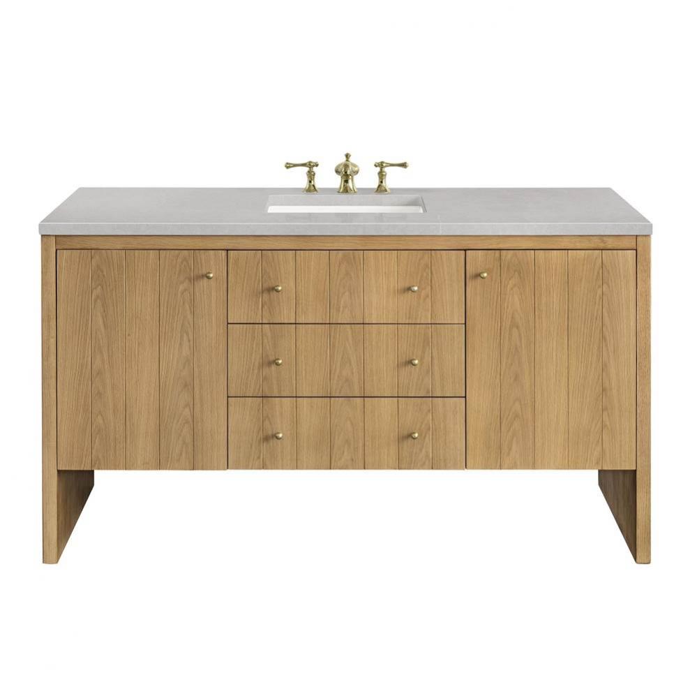 Hudson 60&apos;&apos; Single Vanity, Light Natural Oak w/ 3 CM Eternal Serena Top