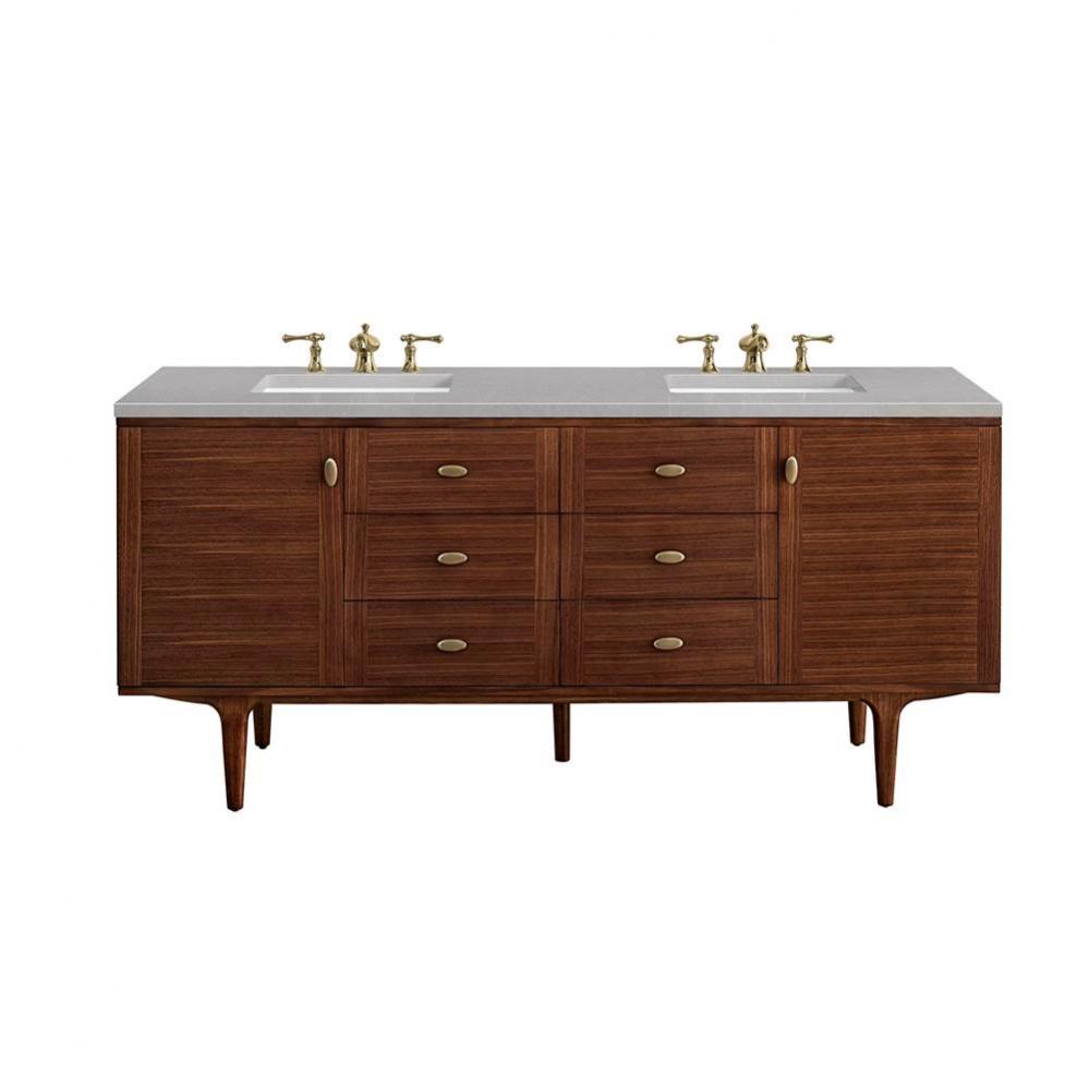 Amberly 72&apos;&apos; Double Vanity, Mid-Century Walnut w/ 3 CM Eternal Serena Top