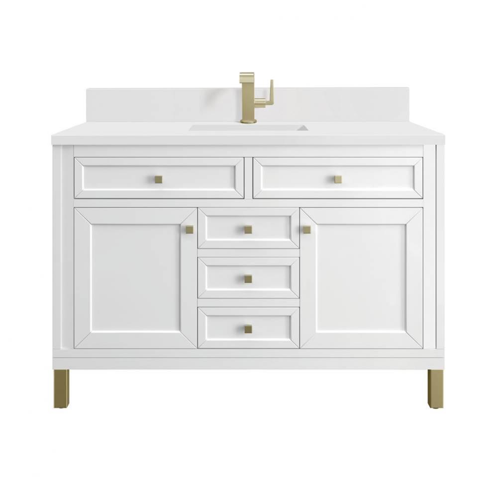 Chicago 48&apos;&apos; Single Vanity, Glossy White, w/ Single Hole 3CM White Zeus Silestone&#xae;