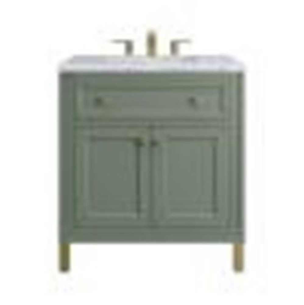 Chicago 30&apos;&apos; Single Vanity, Smokey Celadon, w/ 3 CM Carrara Marble Top