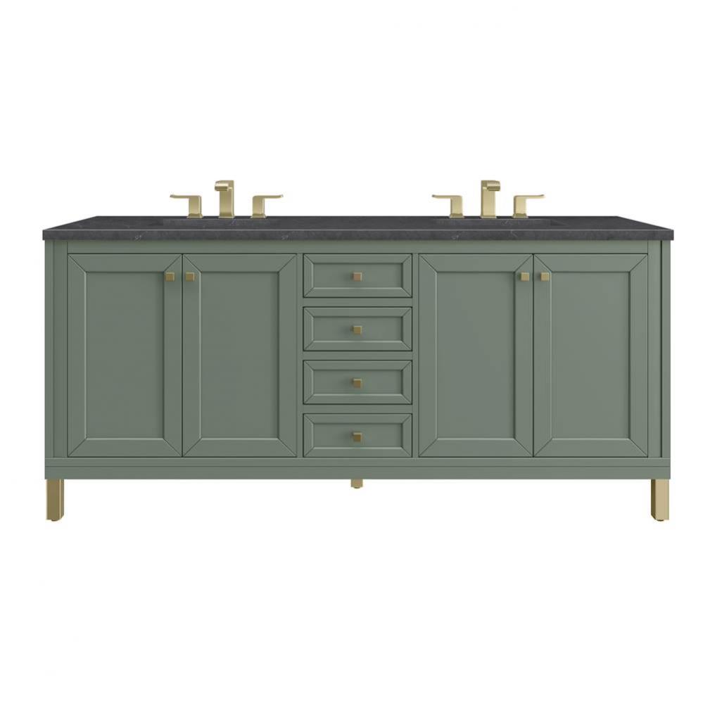 Chicago 72&apos;&apos; Double Vanity, Smokey Celadon, w/ 3 CM Charcoal Soapstone Silestone&#xae; T
