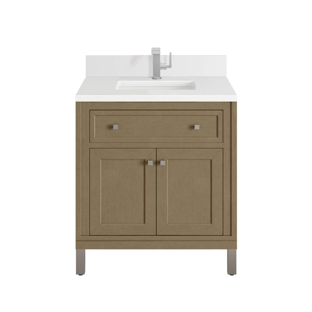 Chicago 30&apos;&apos; Single Vanity, Walnut Whisper, w/ Single Hole 3CM White Zeus Silestone&#xae