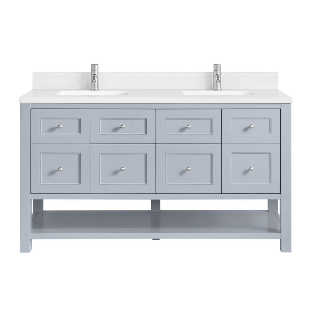 Breckenridge 60&apos;&apos; Double Vanity, Serenity Blue, w/ Single Hole 3 CM White Zeus Quartz To