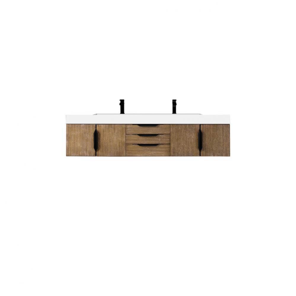 Columbia 72&apos;&apos; Double Wall Mount Vanity, Latte Oak, Matte Black w/ Glossy White Composite
