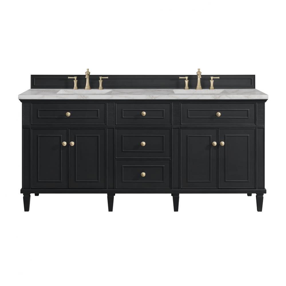 Lorelai 72&apos;&apos; Double Vanity, Black Onyx w/ 3 CM Victorian Silver Quartz Top