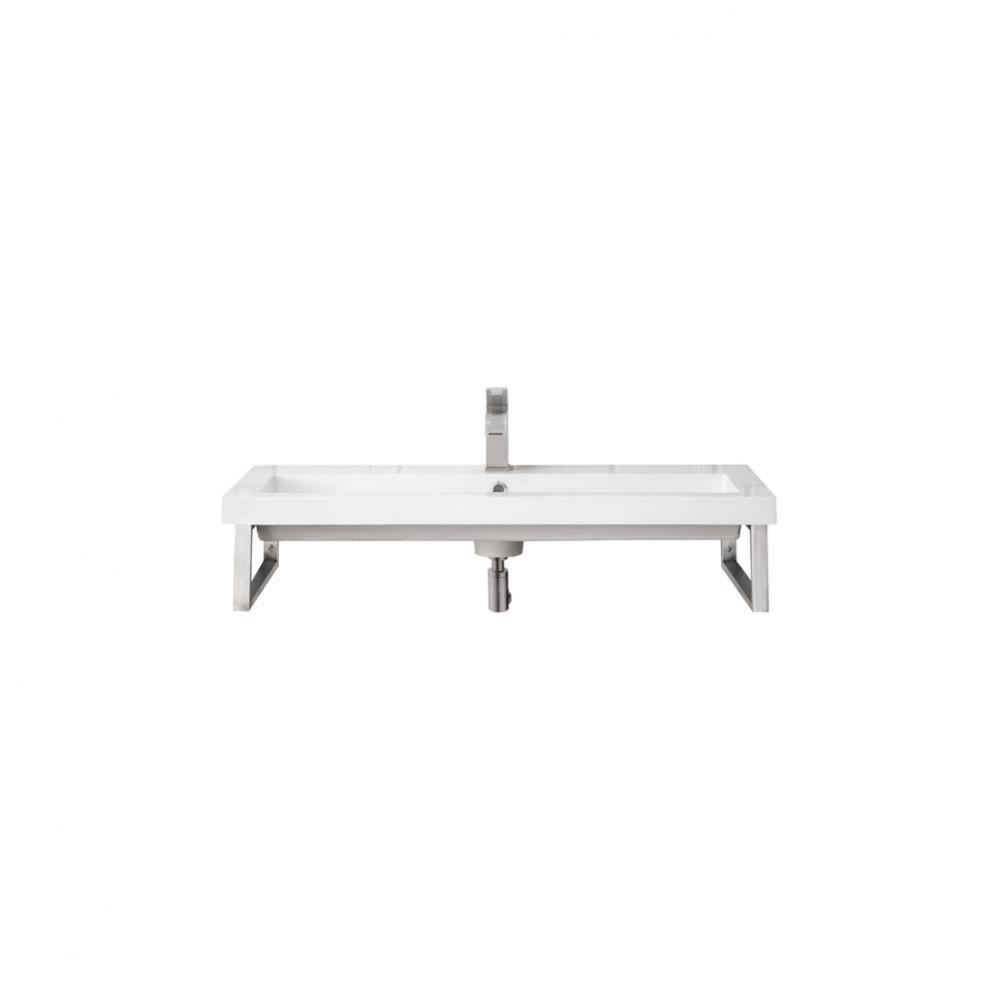Two Boston 15 1/4&apos;&apos; Wall Brackets, Brushed Nickel w/39.5&apos;&apos; White Glossy Compos