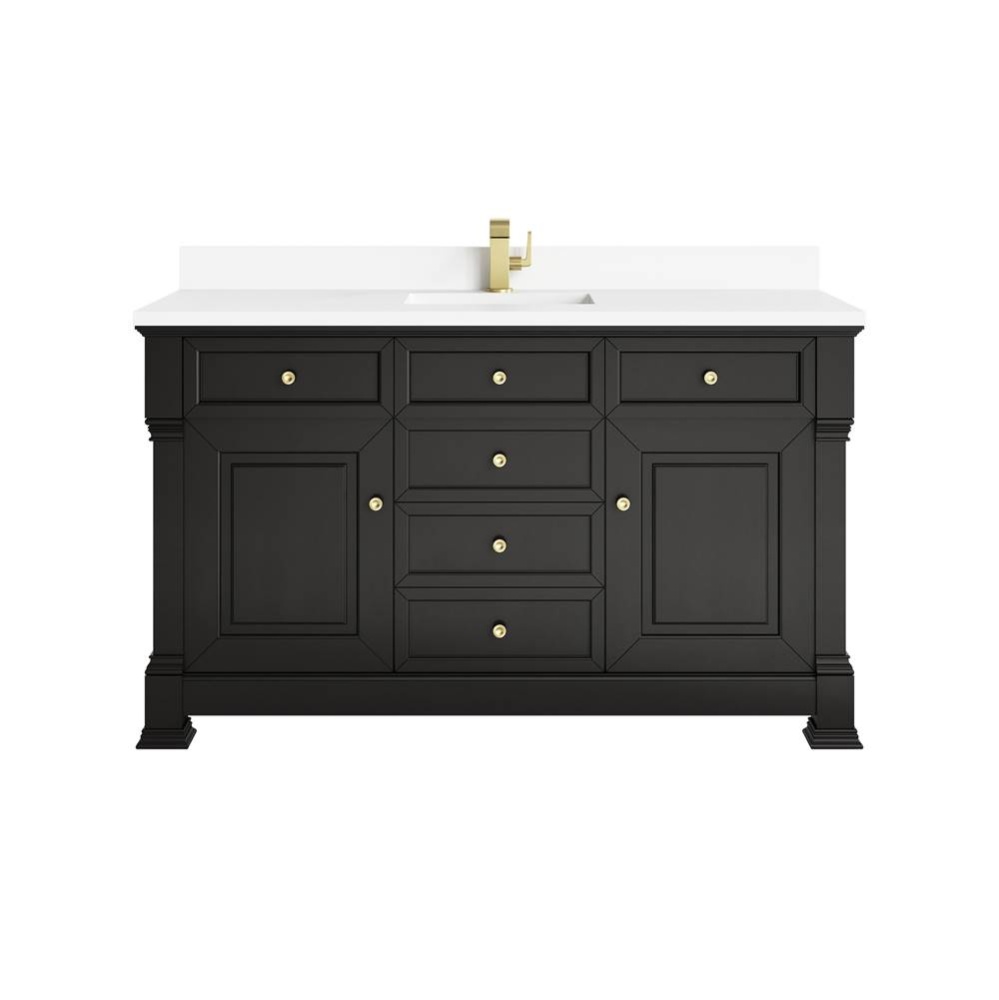 Brookfield 60&apos;&apos; Single Vanity, Black Onyx w/ Single Hole 3 CM White Zeus Silestone&#xae;