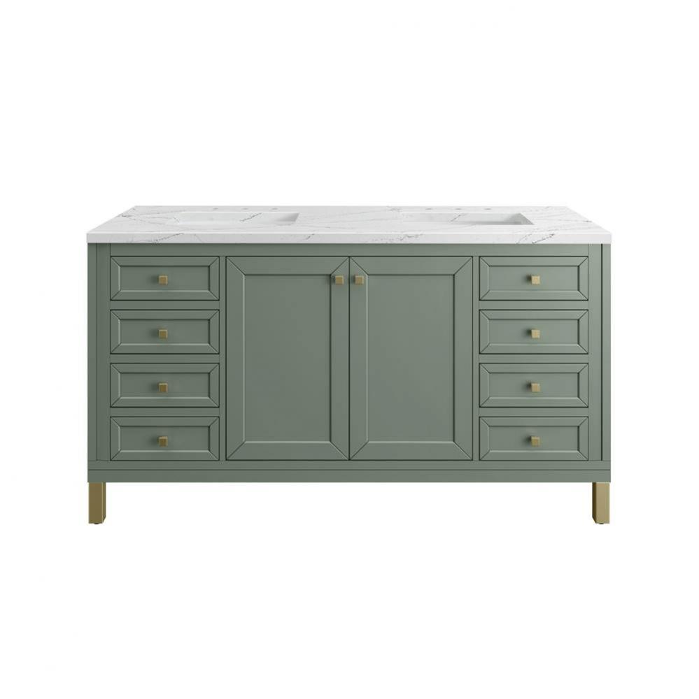 Chicago 60&apos;&apos; Double Vanity, Smokey Celadon, w/ 3 CM Ethereal Noctis Silestone&#xae; Top
