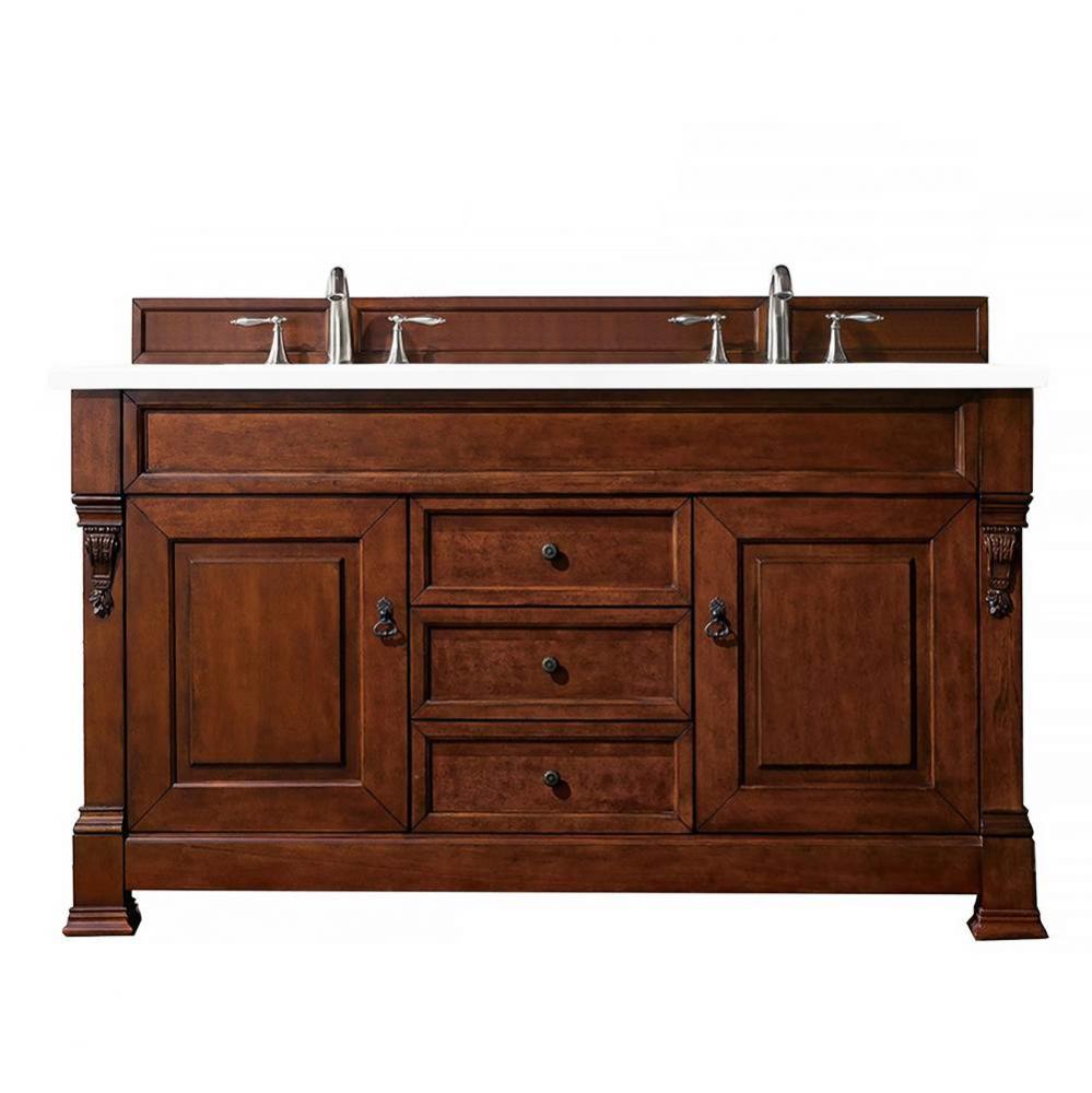 Brookfield 60&apos;&apos; Double Vanity, Warm Cherry w/ 3 CM White Zeus Quartz Top