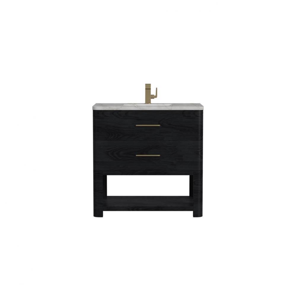 Lucian 36&apos;&apos; Single Vanity, Carbon Oak w/ 3 CM Victorian Silver Quartz Top