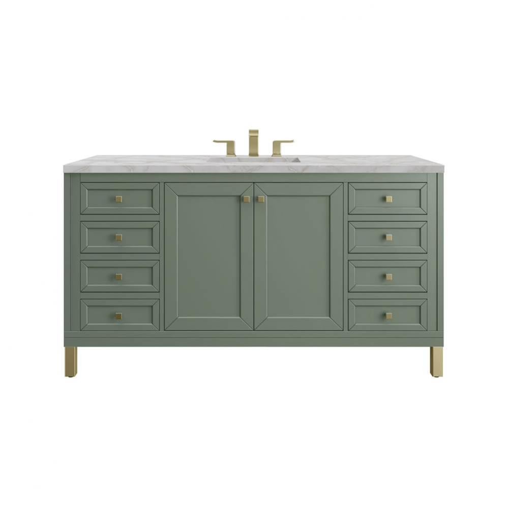 Chicago 60&apos;&apos; Single Vanity, Smokey Celadon, w/ 3 CM Victorian Silver Silestone&#xae; Top