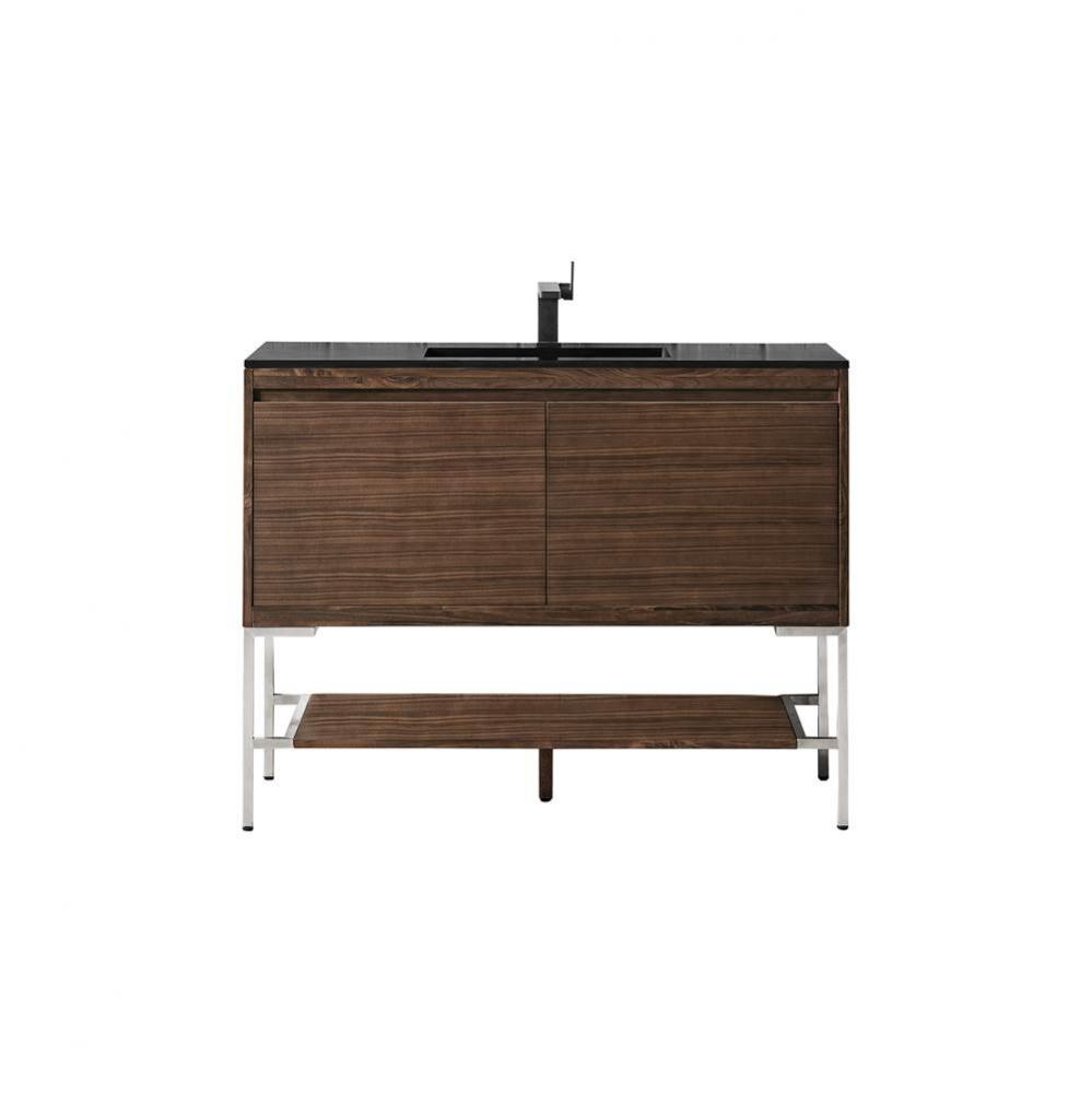 Milan 47.3&apos;&apos; Single Vanity Cabinet, Mid Century Walnut, Brushed Nickel w/Charcoal Black
