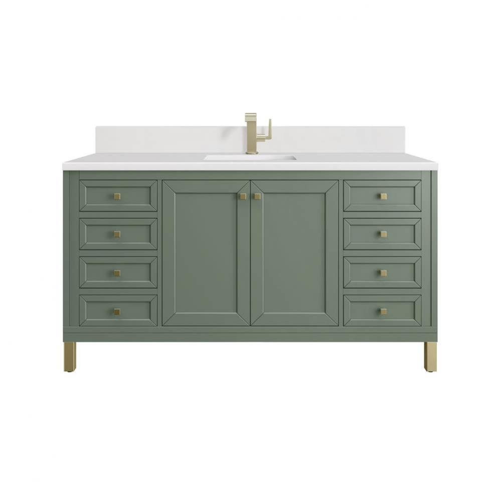 Chicago 60&apos;&apos; Single Vanity, Smokey Celadon, w/ Single Hole 3CM White Zeus Silestone&#xae