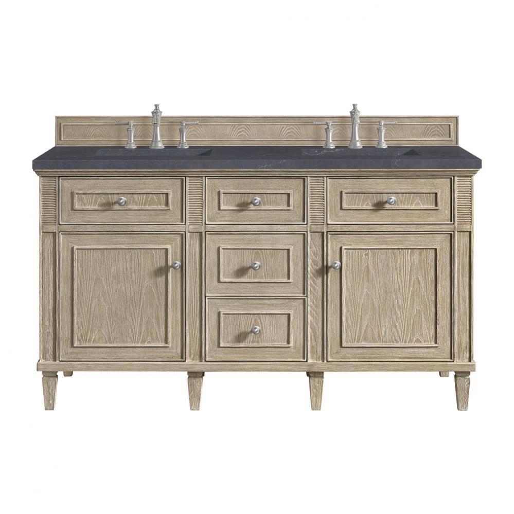 Lorelai 60&apos;&apos; Double Vanity, Whitewashed Oak w/ 3 CM Charcoal Soapstone Quartz Top