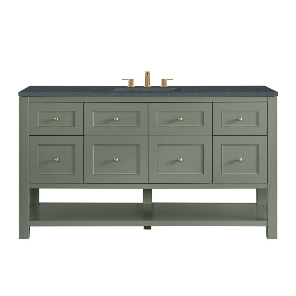 Breckenridge 60&apos;&apos; Single Vanity, Smokey Celadon, w/ 3 CM Charcoal Soapstone Quartz Top
