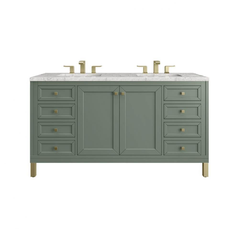 Chicago 60&apos;&apos; Double Vanity, Smokey Celadon, w/ 3 CM Eternal Jasmine Pearl Silestone&#xae