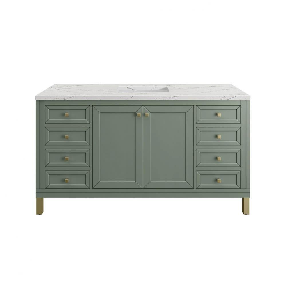 Chicago 60&apos;&apos; Single Vanity, Smokey Celadon, w/ 3 CM Ethereal Noctis Silestone&#xae; Top