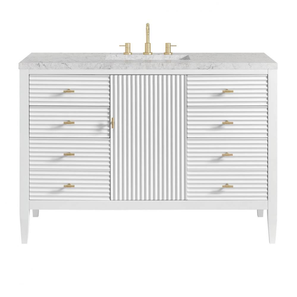 Myrrin 48&apos;&apos; Vanity, Bright White w/ 3 CM Eternal Jasmine Pearl Quartz Top