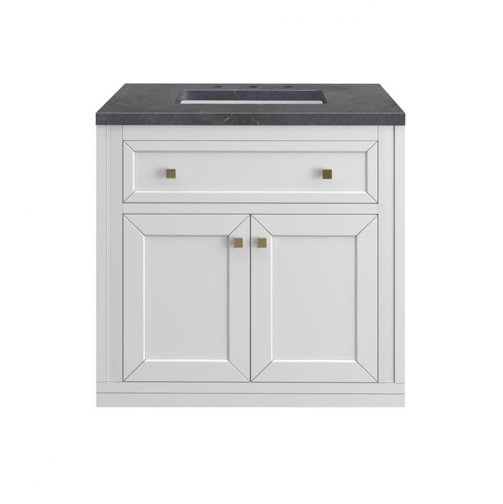 Chicago 30&apos;&apos; Single Vanity, Glossy White, w/ 3 CM Charcoal Soapstone Silestone&#xae; Top