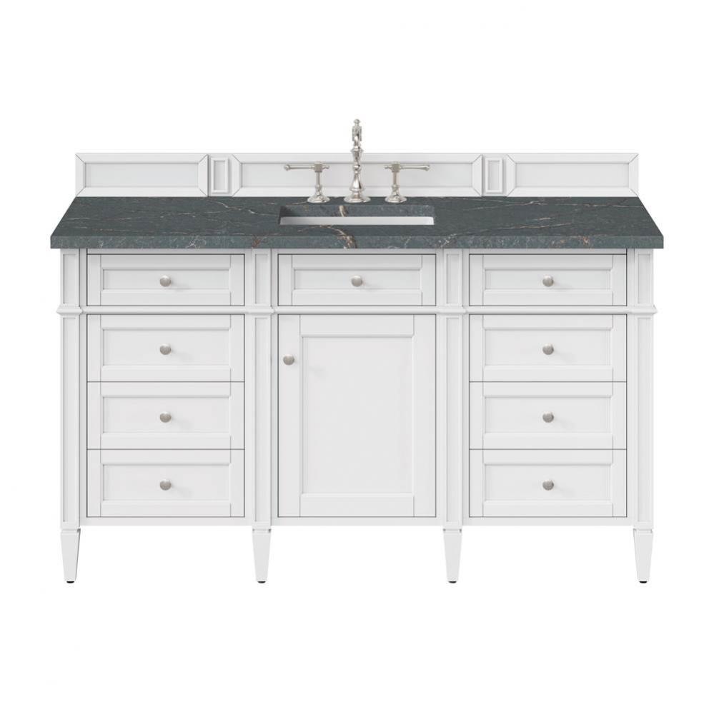 Brittany 60&apos;&apos; Single Vanity, Bright White w/ 3 CM Parisien Bleu Quartz Top