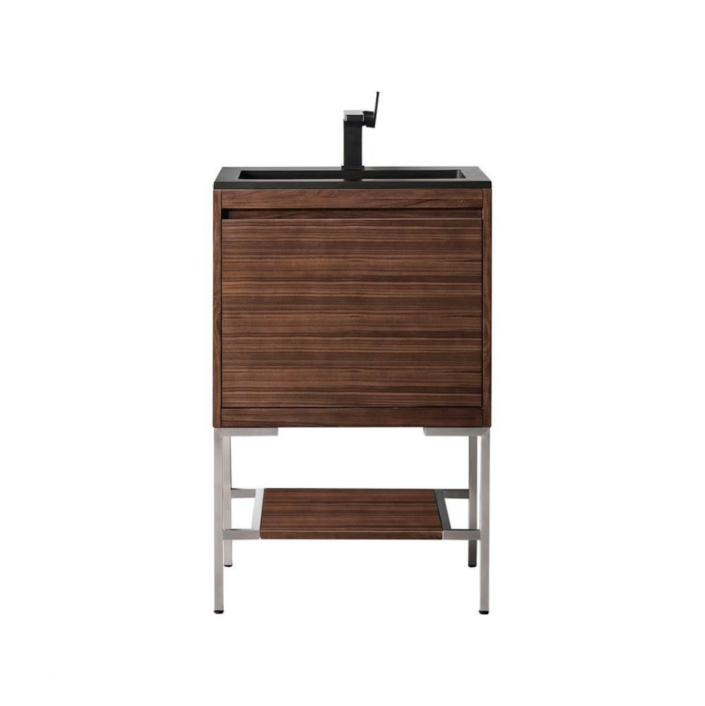 Milan 23.6&apos;&apos; Single Vanity Cabinet, Mid Century Walnut, Brushed Nickel w/Charcoal Black