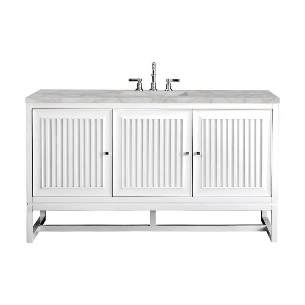 Athens 60&apos;&apos; Single Vanity, Glossy White w/ 3 CM Victorian Silver Quartz Top