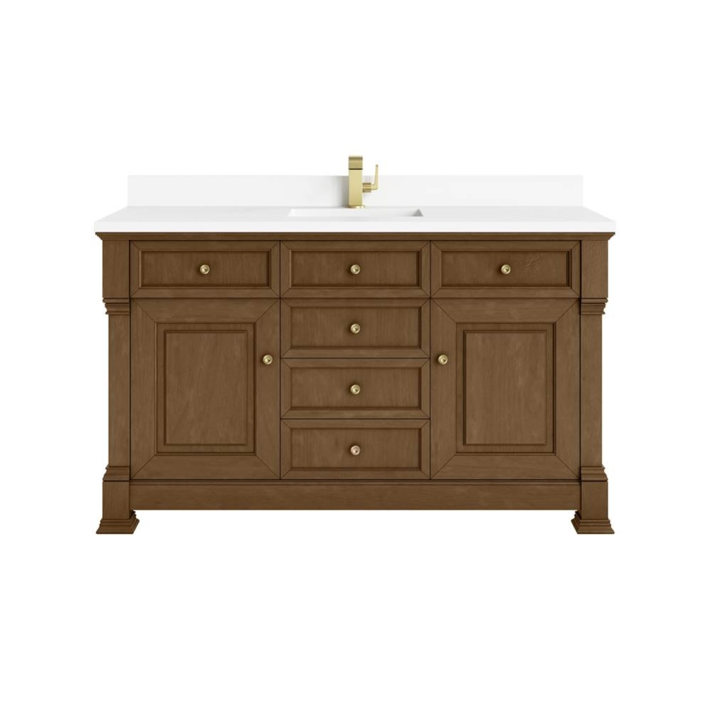 Brookfield 60&apos;&apos; Single Vanity, Honey Oak w/ Single Hole 3 CM White Zeus Silestone&#xae;