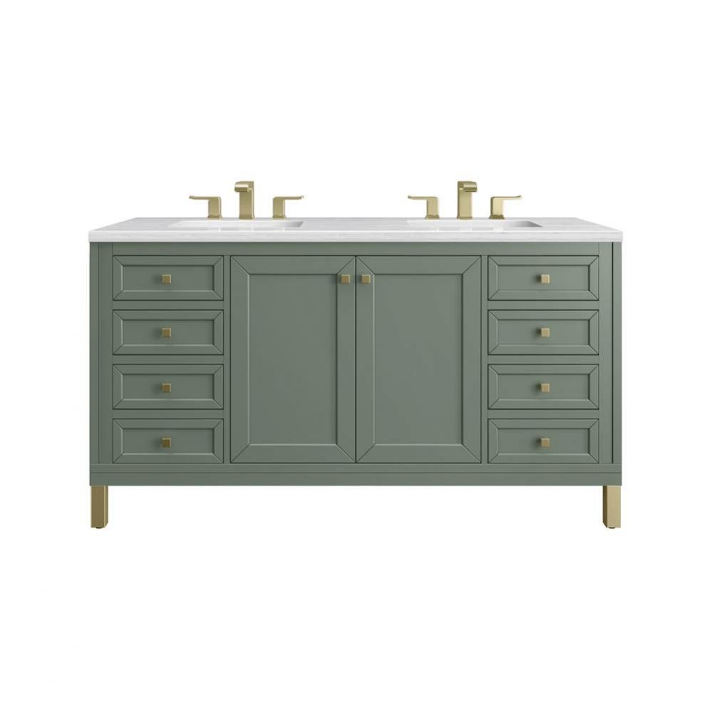 Chicago 60&apos;&apos; Double Vanity, Smokey Celadon, w/ 3 CM Arctic Fall Solid Surface Top