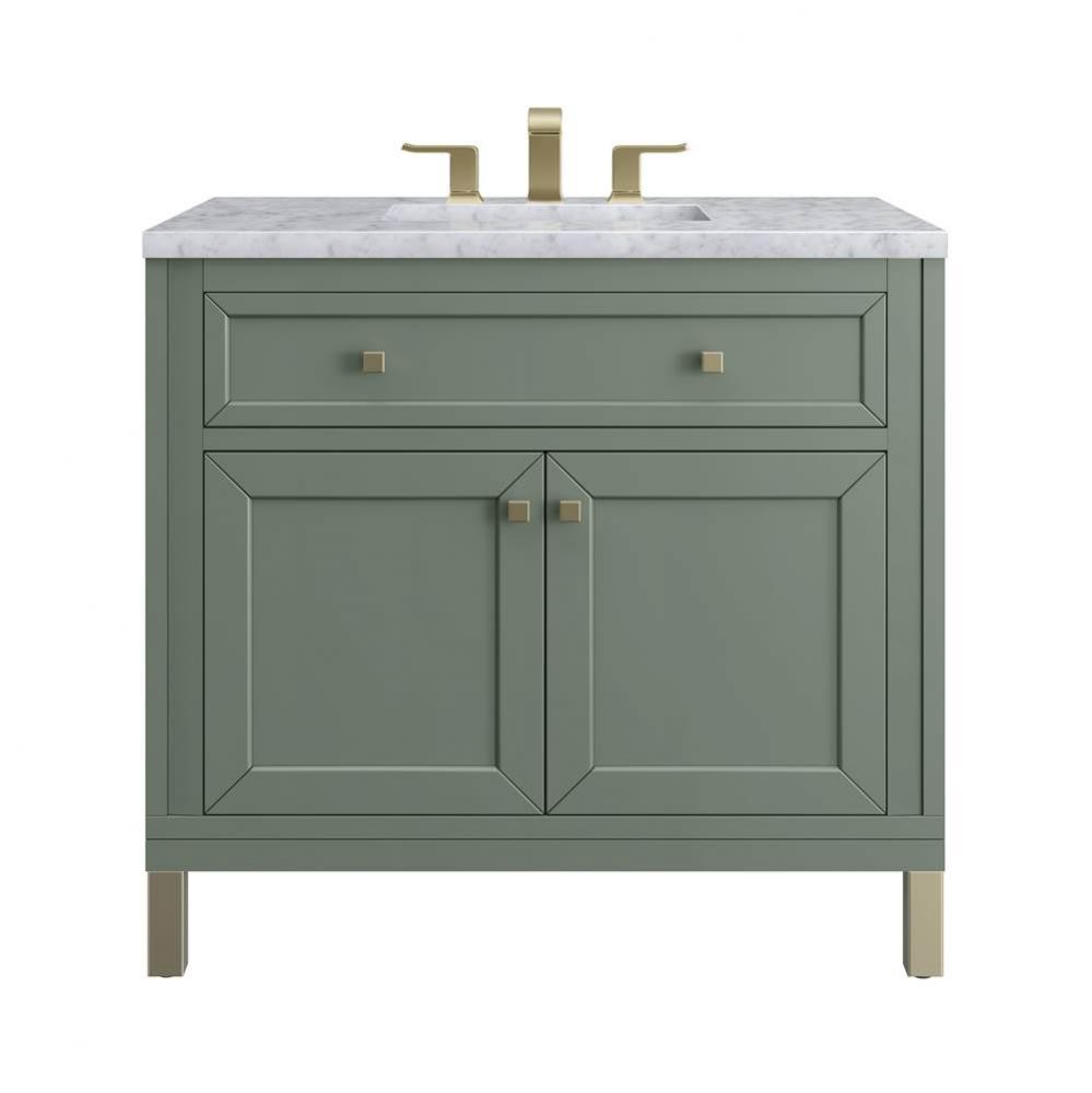 Chicago 36&apos;&apos; Single Vanity, Smokey Celadon, w/ 3 CM Carrara Marble Top