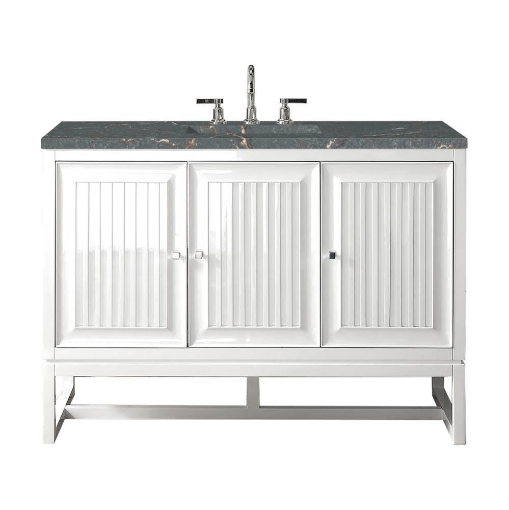Athens 48&apos;&apos; Single Vanity, Glossy White w/ 3 CM Parisien Bleu Quartz Top