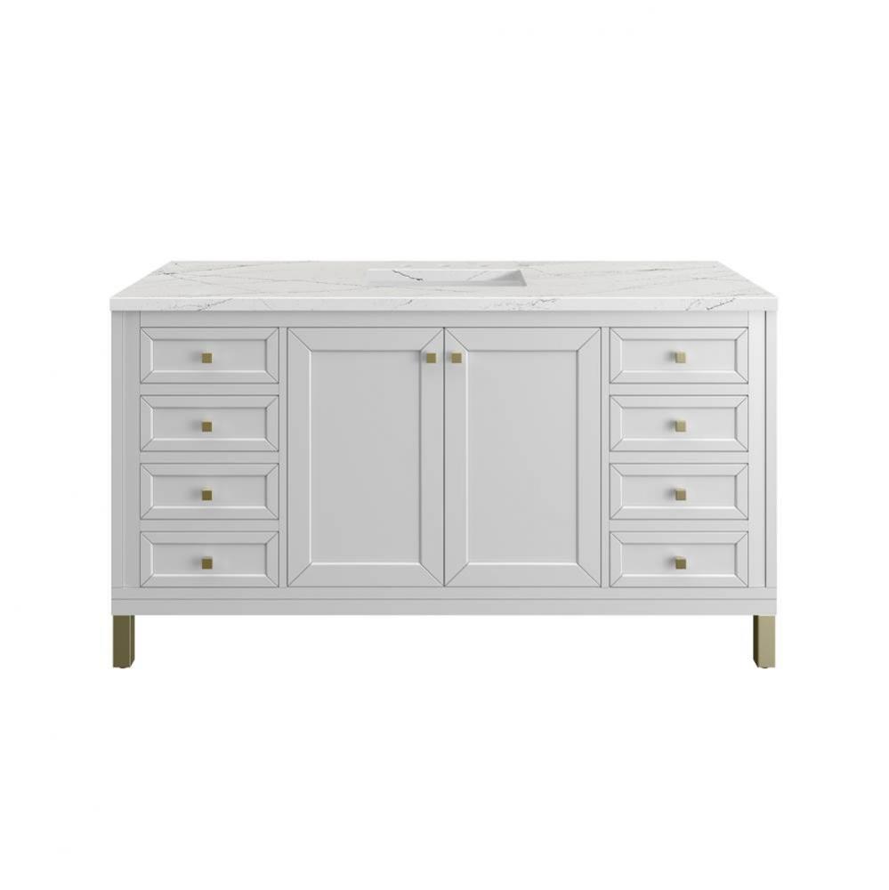Chicago 60&apos;&apos; Single Vanity, Glossy White, w/ 3 CM Ethereal Noctis Silestone&#xae; Top