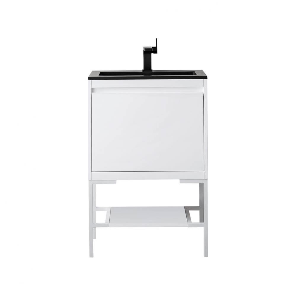 Milan 23.6&apos;&apos; Single Vanity Cabinet, Glossy White, Glossy White w/Charcoal Black Composit