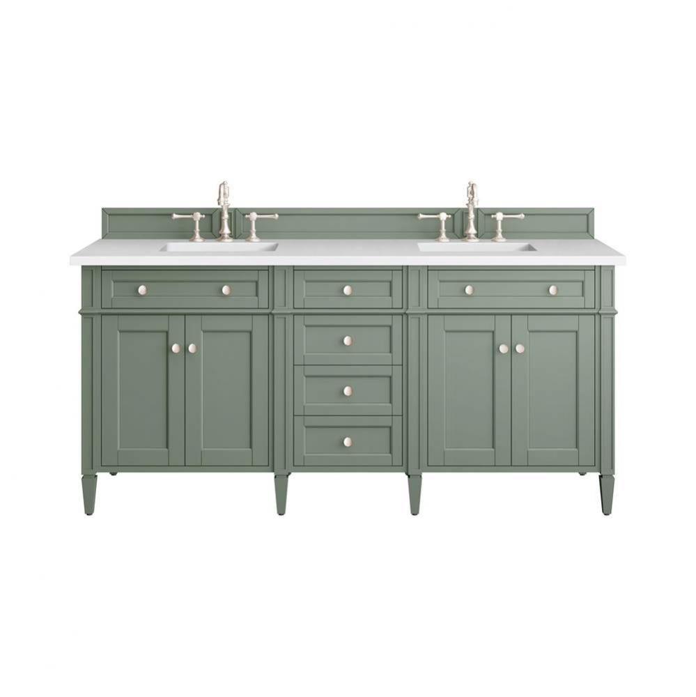 Brittany 72&apos;&apos; Double Vanity, Smokey Celadon w/ 3 CM White Zeus Top