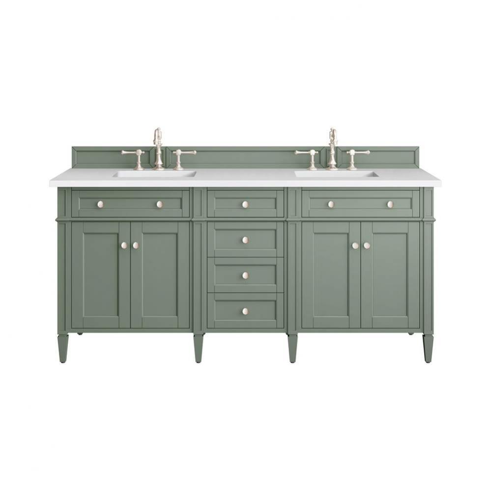 Brittany 72&apos;&apos; Double Vanity, Smokey Celadon w/ 3CM White Zeus Top