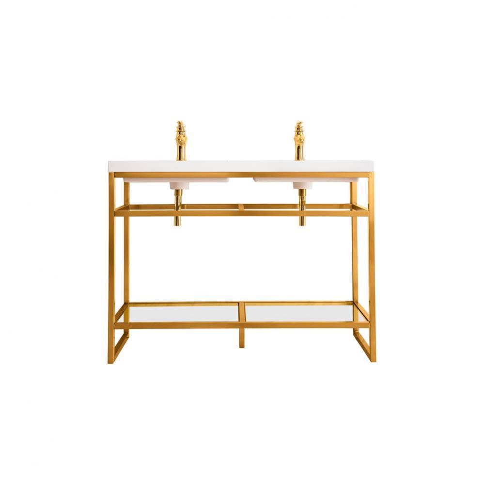 Boston 47&apos;&apos; Stainless Steel Sink Console (Double Basins), Radiant Gold w/ White Glossy C