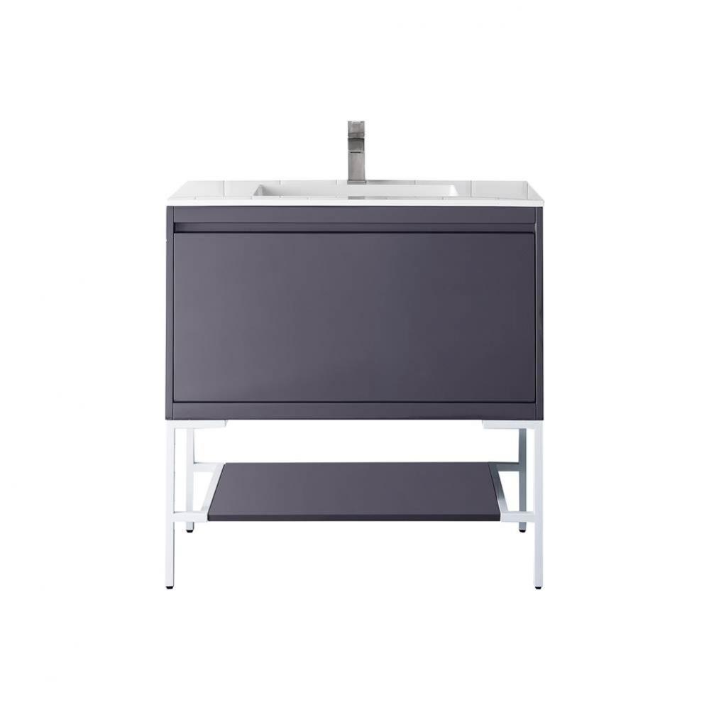 Milan 35.4&apos;&apos; Single Vanity Cabinet, Modern Grey Glossy, Glossy White w/Glossy White Comp