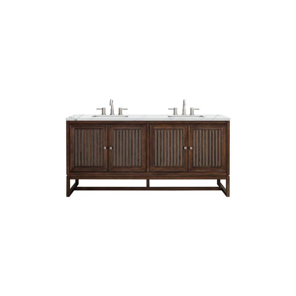 Athens 72&apos;&apos; Double Vanity Cabinet, Mid Century Acacia, w/ 3 CM Ethereal Noctis Top