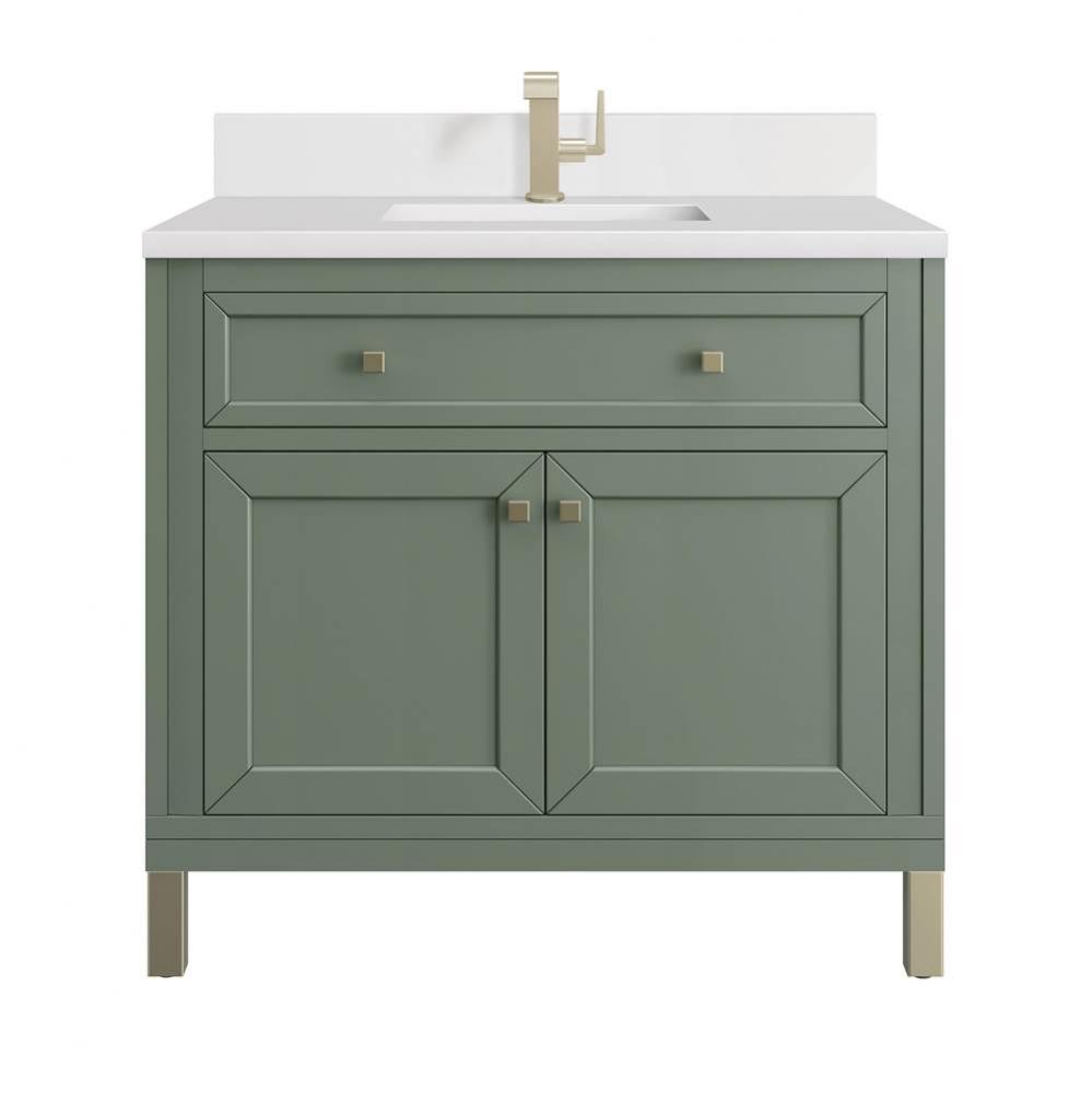 Chicago 36&apos;&apos; Single Vanity, Smokey Celadon, w/ Single Hole 3CM White Zeus Silestone&#xae