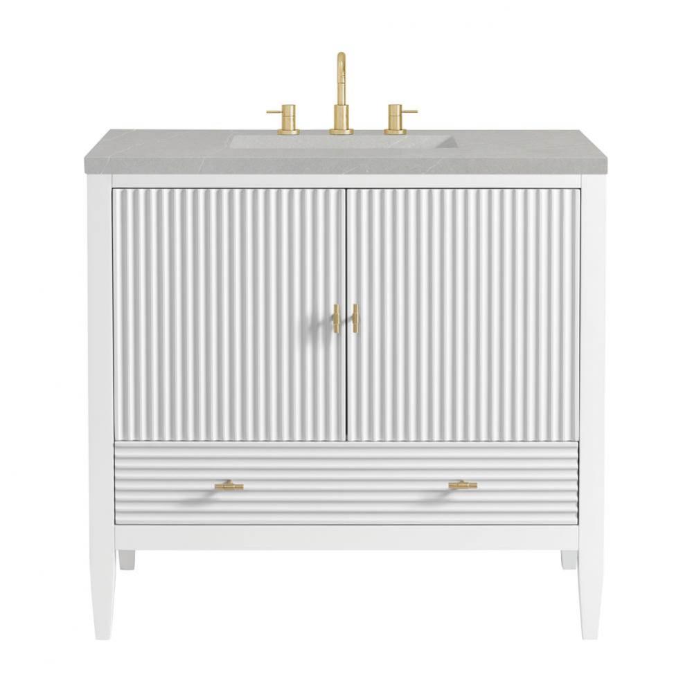 Myrrin 36&apos;&apos; Vanity, Bright White w/ 3 CM Eternal Serena Quartz Top