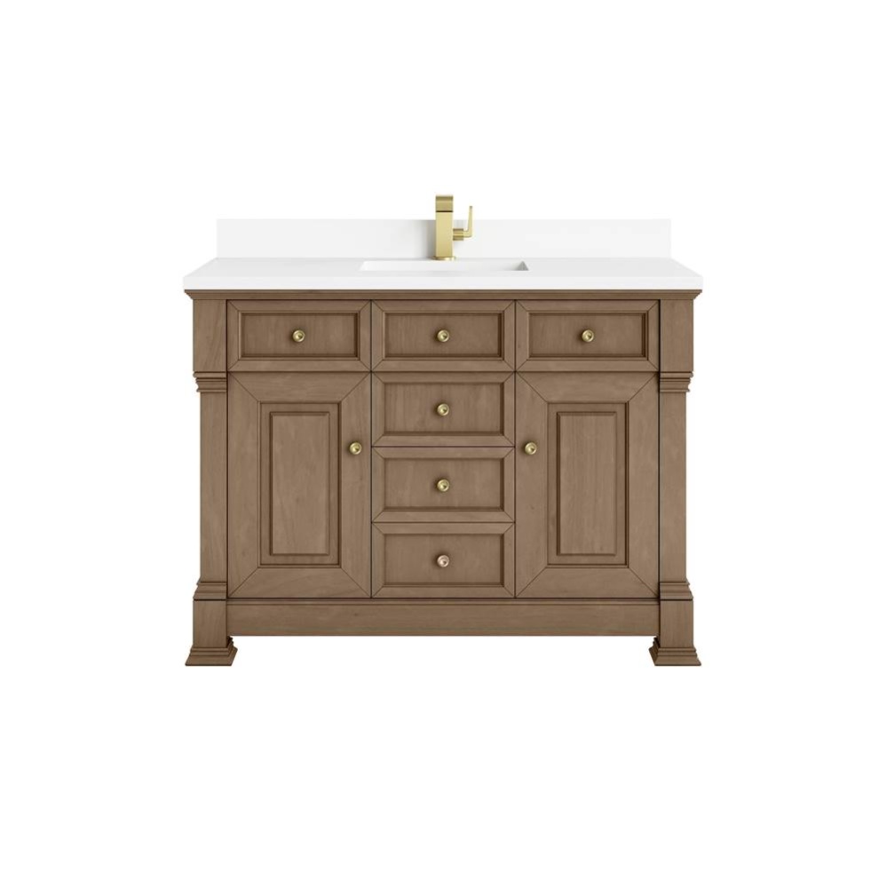 Brookfield 48&apos;&apos; Single Vanity, Pecan w/ Single Hole 3CM White Zeus Silestone&#xae;  Top