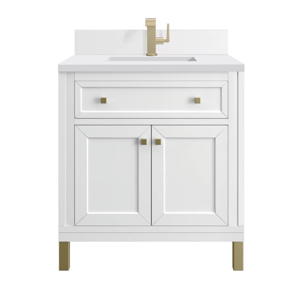 Chicago 30&apos;&apos; Single Vanity, Glossy White, w/ Single Hole 3CM White Zeus Silestone&#xae;